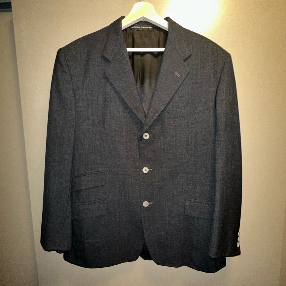 ETRO Milano Blazer Black Striped Cotton 3 Button Men's Suit Jacket Sz 54 REGULAR